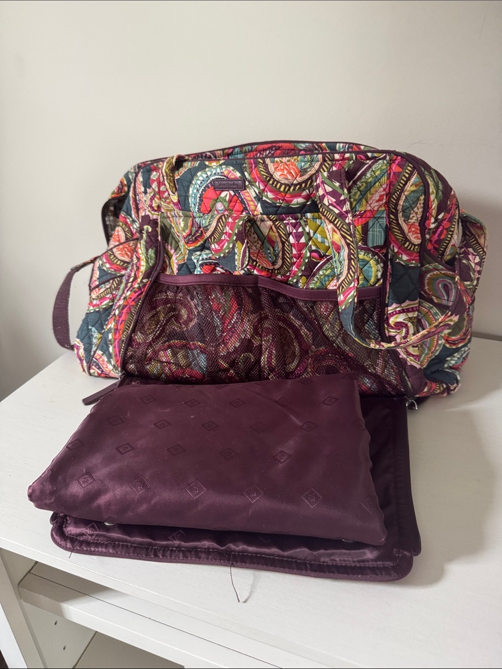 Vera Bradley Multicolor Paisley Quilted Baby Bag with Plum Accents